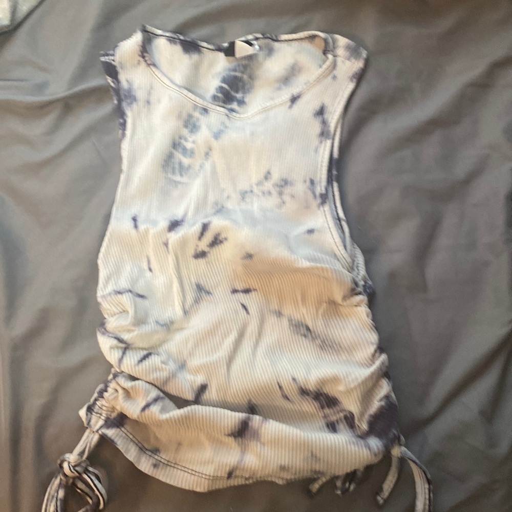 Blue and White Ruched Tank